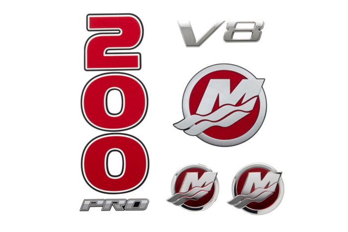 Mercury Decal Set 8M0214859 for 4.6L V8 200hp Pro XS Outboards — Mercury part 8M0214859