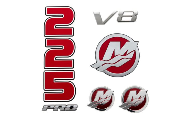 Mercury Decal Set 8M0214861 for 4.6L V8 225hp Pro XS Outboards — Mercury part 8M0214861