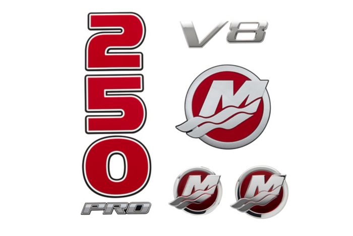 Mercury Decal Set 8M0214863 for 4.6L V8 250hp Pro XS Outboards — Mercury part 8M0214863