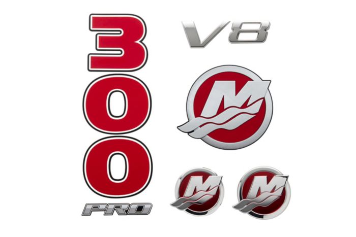 Mercury Decal Set 8M0214865 for 4.6L V8 300hp Pro XS Outboards — Mercury part 8M0214865