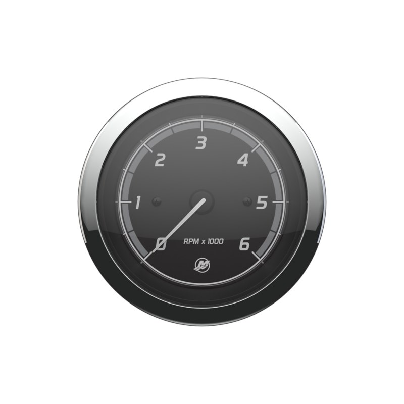 Tachometer, 6,000 RPM — Black Face, Chrome Bezel — Mercury part 8M6020001