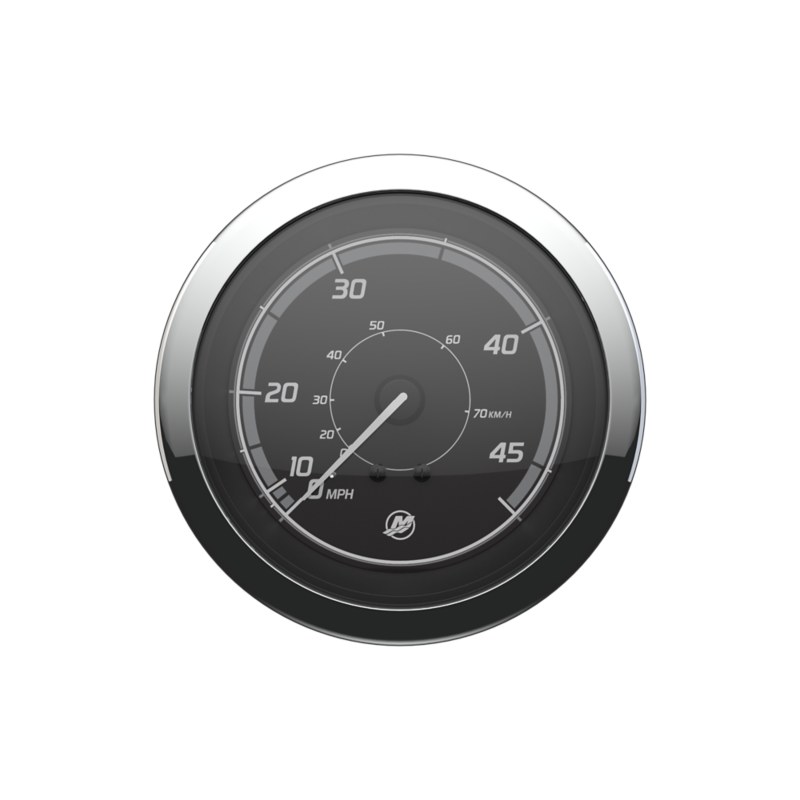 Speedometer, 45 MPH — Black Face, Chrome Bezel — Mercury part 8M6020003