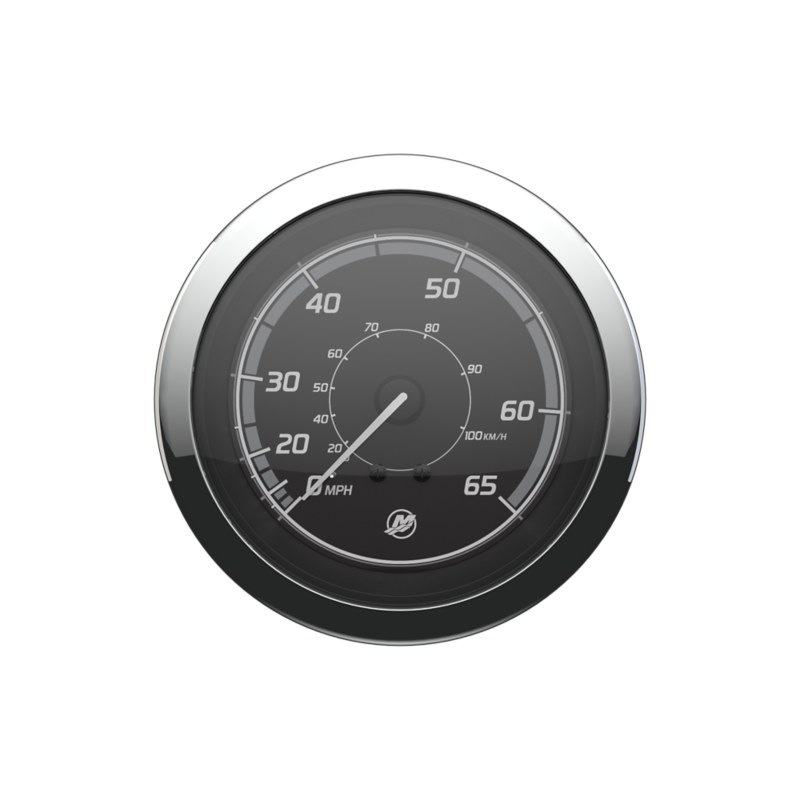 Speedometer, 65 MPH — Black Face, Chrome Bezel — Mercury part 8M6020004