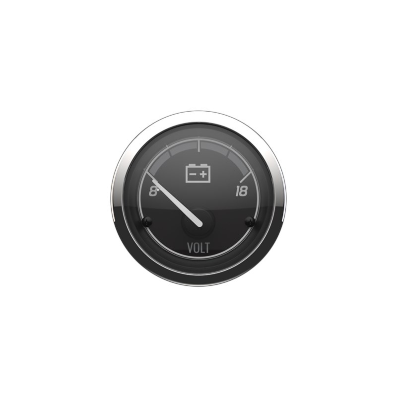 Voltmeter, 0-18V — Black Face, Chrome Bezel — Mercury part 8M6020009