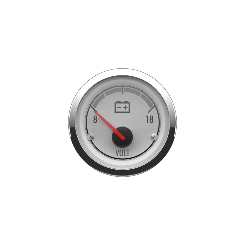 Voltmeter, 0-18V — White Face, Chrome Bezel — Mercury part 8M6020021